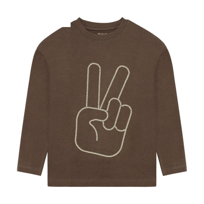 Minymo Jungen Langarmshirt Braun – Peace-Hand-Print
