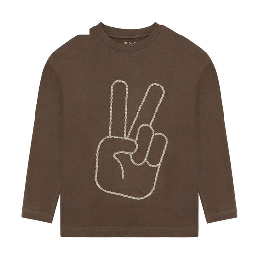 Minymo Jungen Langarmshirt Braun – Peace-Hand-Print