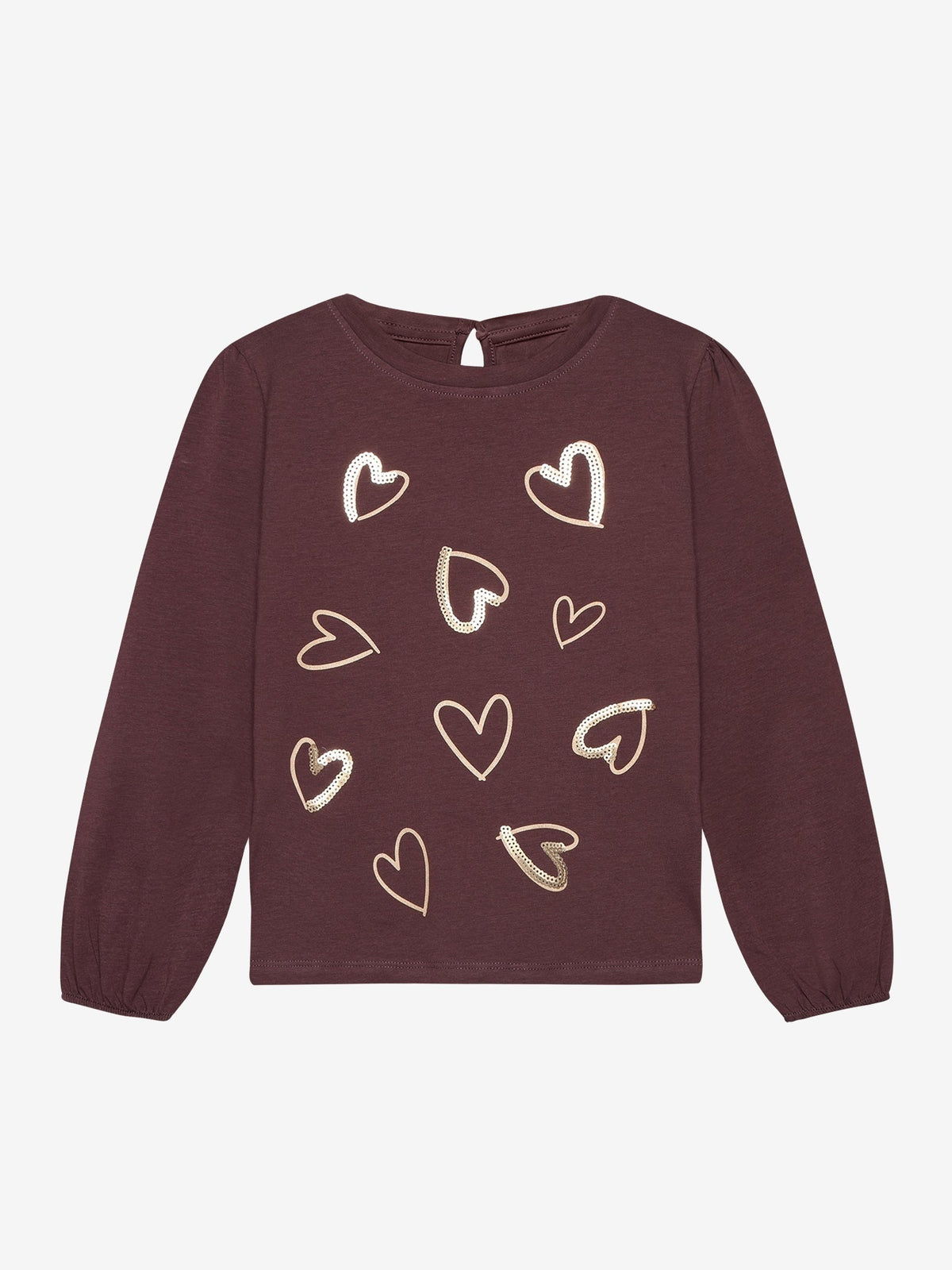 Minymo Mädchen Langarmshirt – Bordeaux mit Herzen