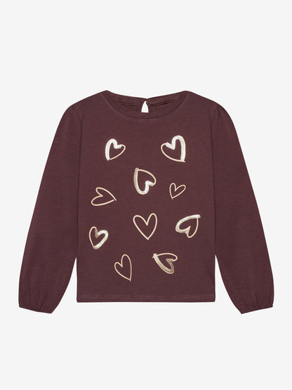 Minymo Mädchen Langarmshirt – Bordeaux mit Herzen