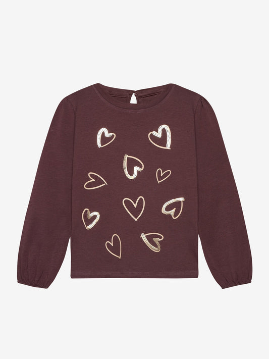 Minymo Mädchen Langarmshirt – Bordeaux mit Herzen