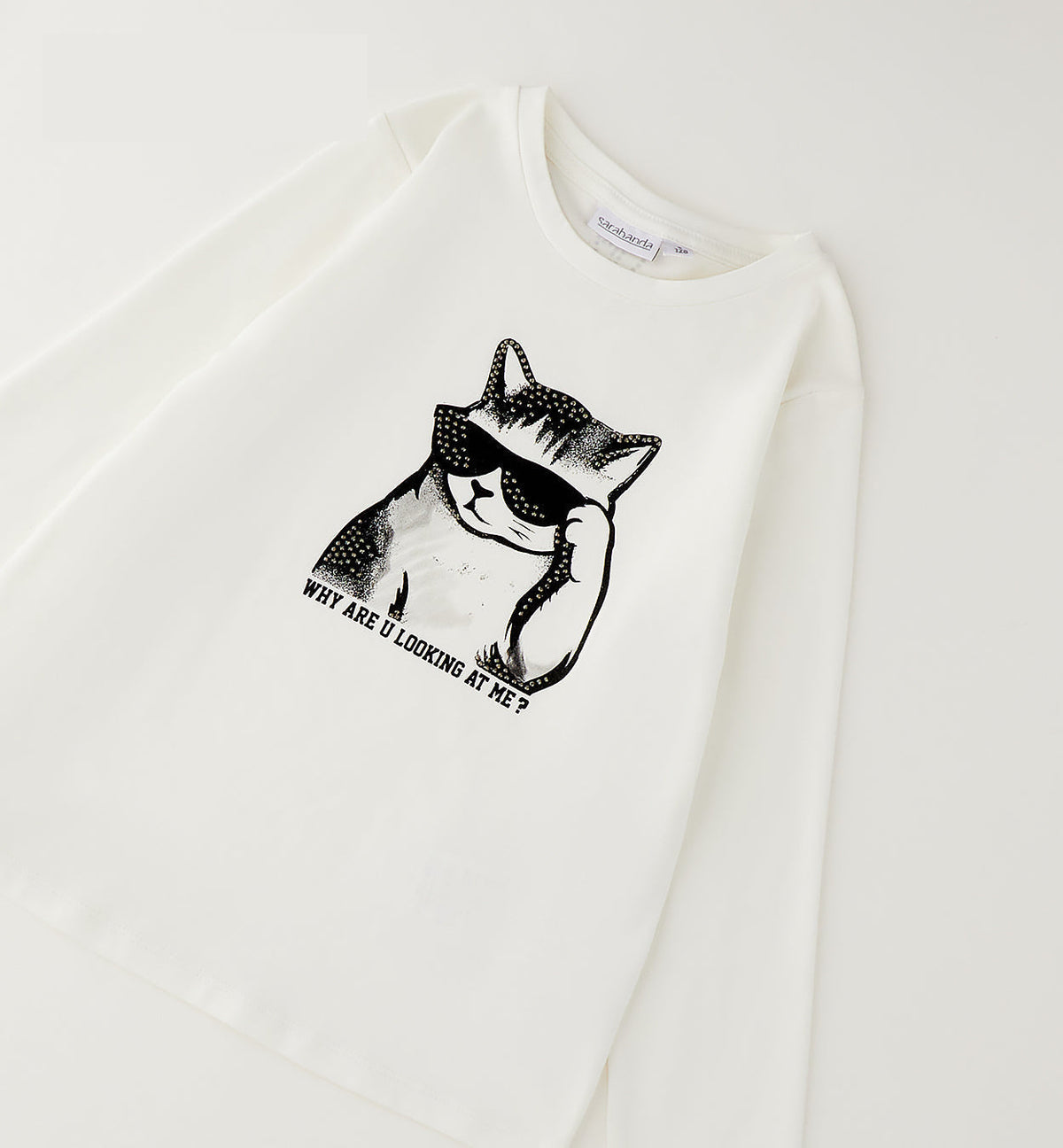 Sarabanda Mädchen Langarmshirt Off White mit Katzen-Print