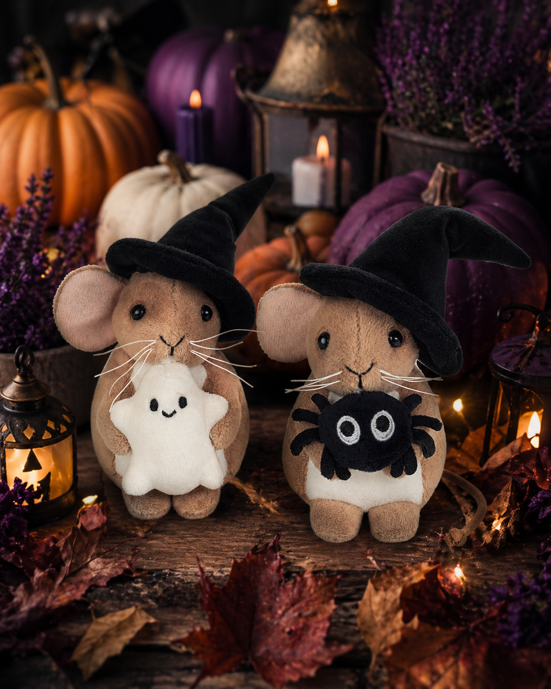 Halloweenmaus m. Spinne 11 cm - Plüschtier - Stofftier