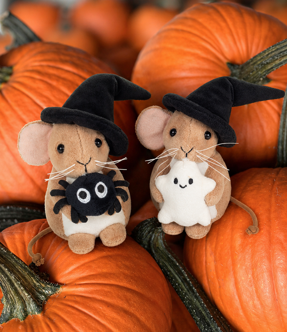 Halloweenmaus m. Gespenst 11 cm - Plüschtier - Stofftier