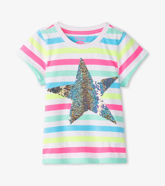 Hatley Mädchen T-Shirt – Bunte Streifen & Paillettenstern - T-Shirt - Hatley