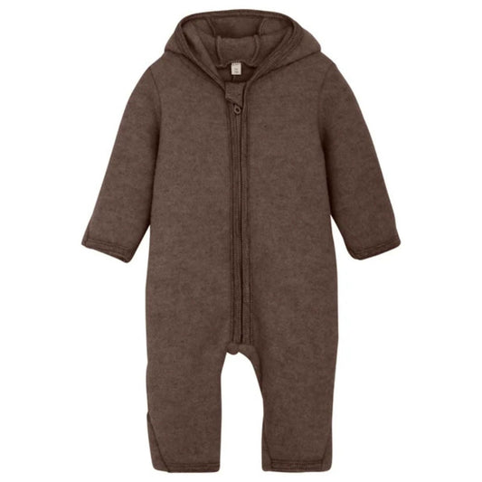 HUTTEliHUT Baby Wollfleece Overall Brown Melange Vorderansicht