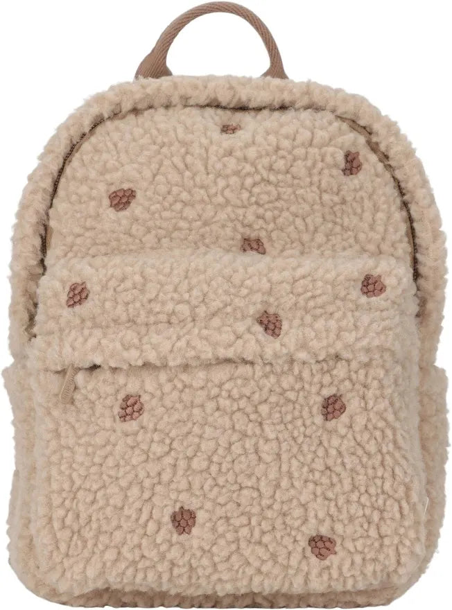 Little Dutch Teddy-Rucksack Forest Friends Taupe mit gestickten Zapfen – Vorderansicht