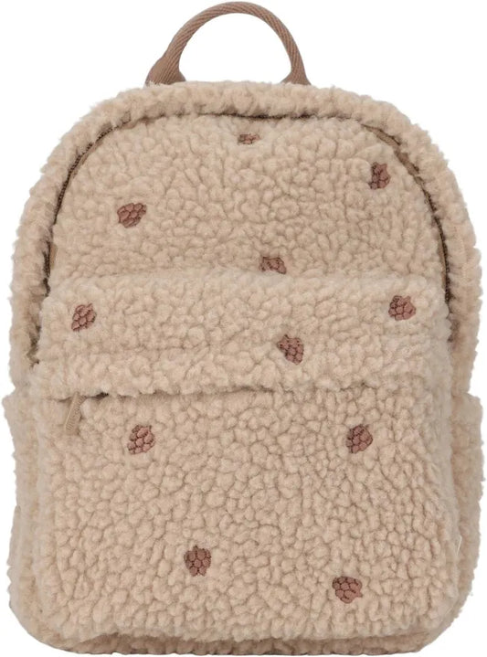 Little Dutch Teddy-Rucksack Forest Friends Taupe mit gestickten Zapfen – Vorderansicht