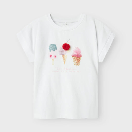 name it - T-Shirt mit Glitzer Eis-Motiv | Weiß Mokkini Kindermode T-Shirt