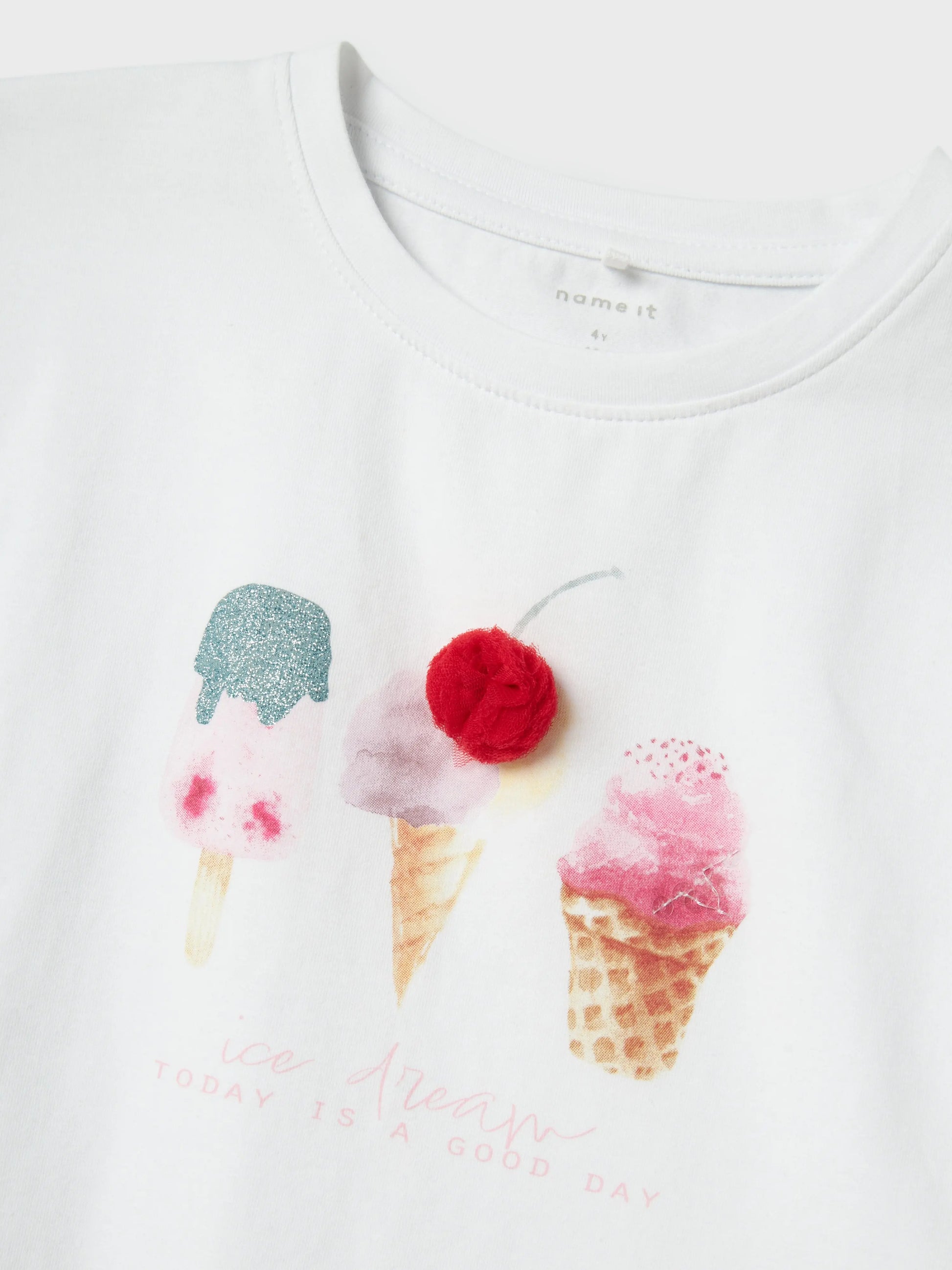 name it - T-Shirt mit Glitzer Eis-Motiv | Weiß Mokkini Kindermode T-Shirt