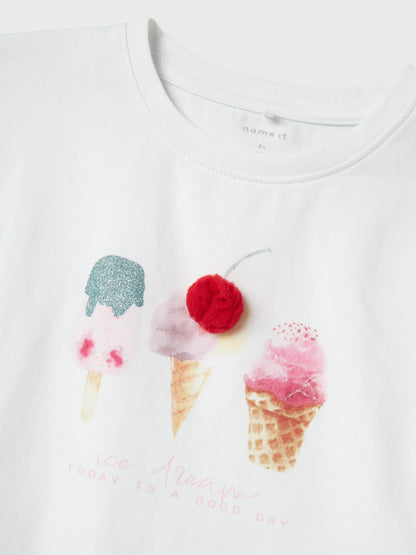 name it - T-Shirt mit Glitzer Eis-Motiv | Weiß Mokkini Kindermode T-Shirt