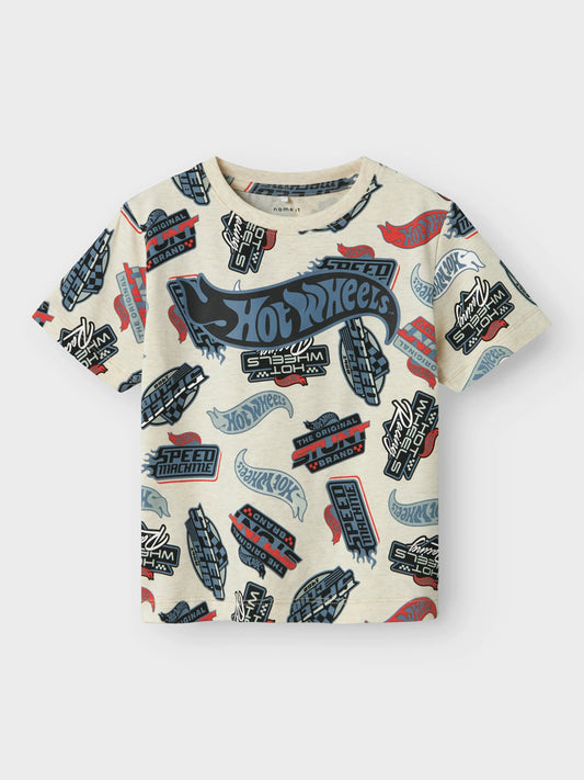 name it - T-Shirt mit Hotwheel-Alloverprint | beige Mokkini Kindermode T-Shirt