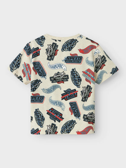name it - T-Shirt mit Hotwheel-Alloverprint | beige Mokkini Kindermode T-Shirt