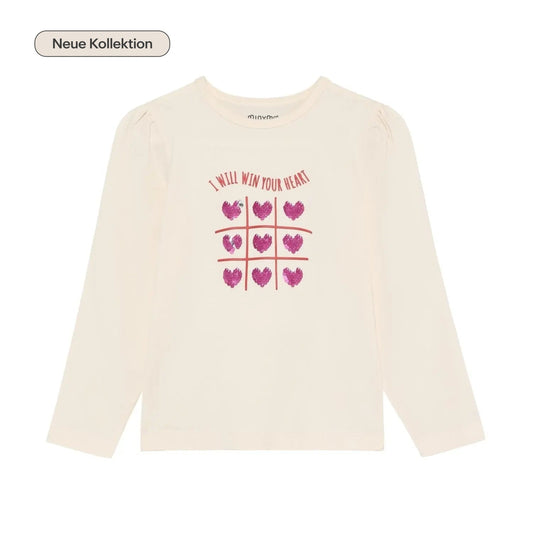 Minymo Mädchen Langarmshirt Beige/Rot Herzmotiv – Neue Kollektion
