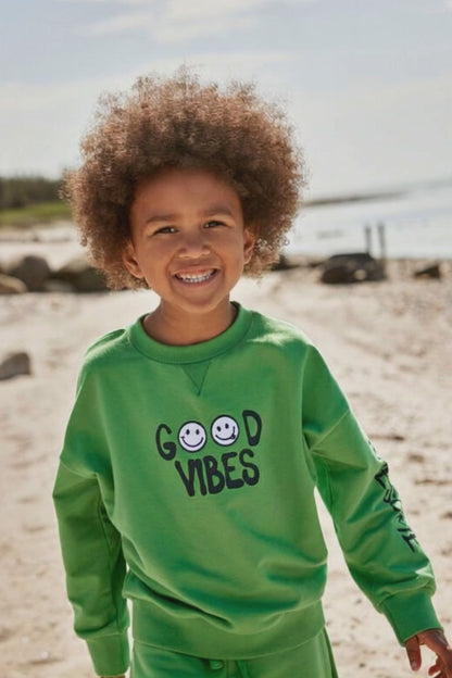 Minymo Jungen Sweatshirt | "Good Vibes"-Print & Grün